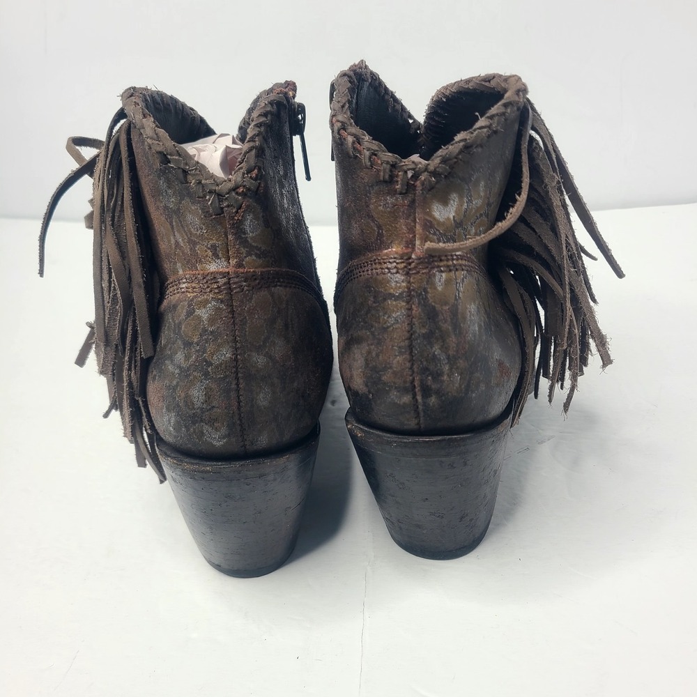 Liberty Black Chloe Leopard Print Braided Fringe Western Booties Snip Toe - Picture 6 of 8